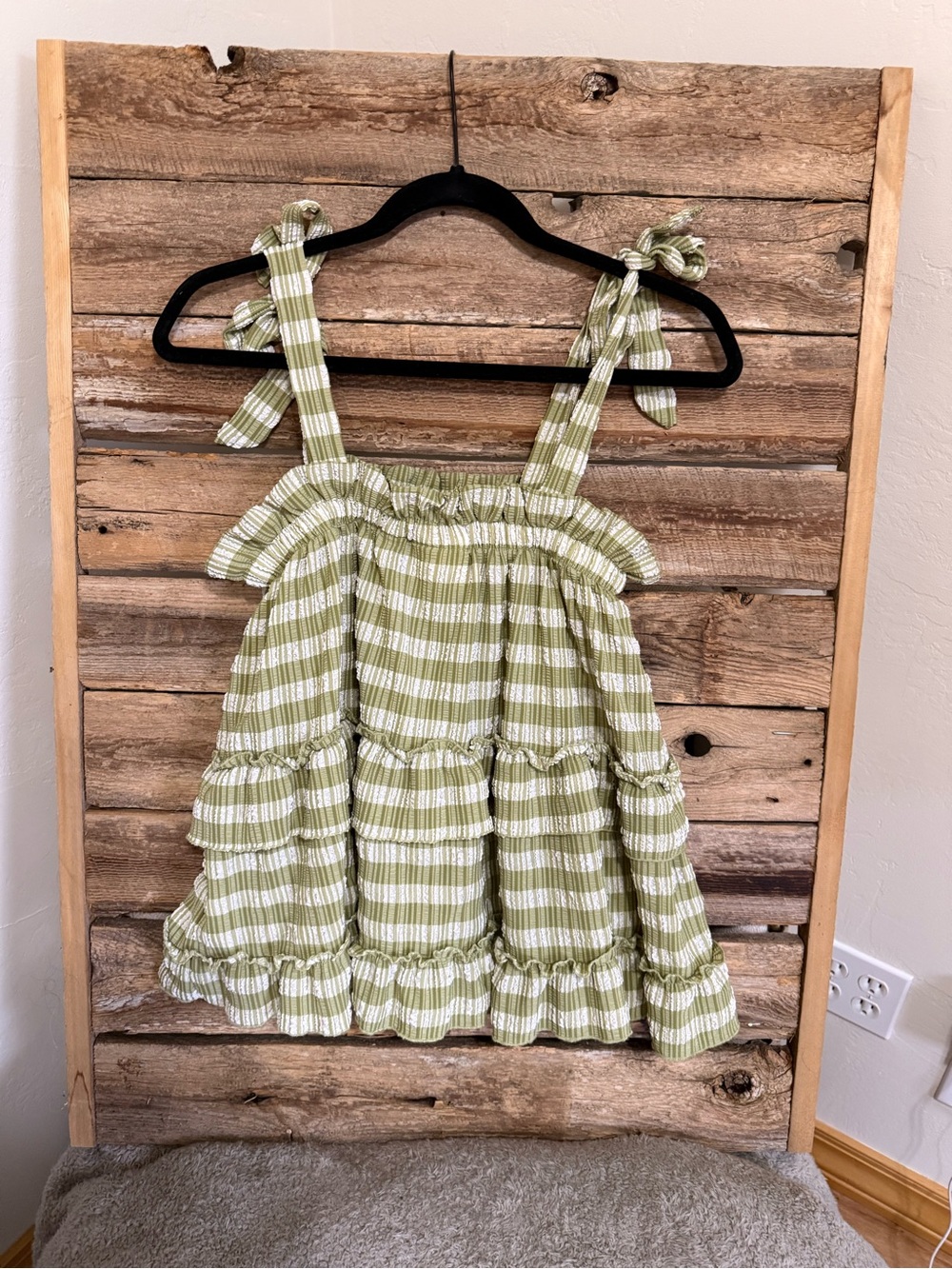 Anthropologie Maeve Olive Green and White Striped Ruffle shirt